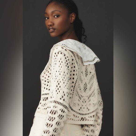 NWT Dolan Left Coast | Anthropologie Lace-Collar Crochet Cardigan/ Jacket, Small - Picture 4 of 12